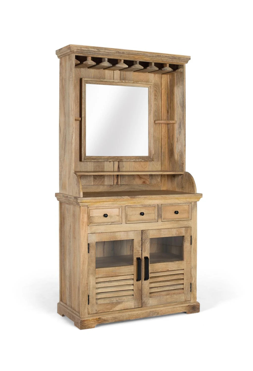 Giner and Colomer - Mango Wood Wine Rack With Central Mirror & Glass Holders