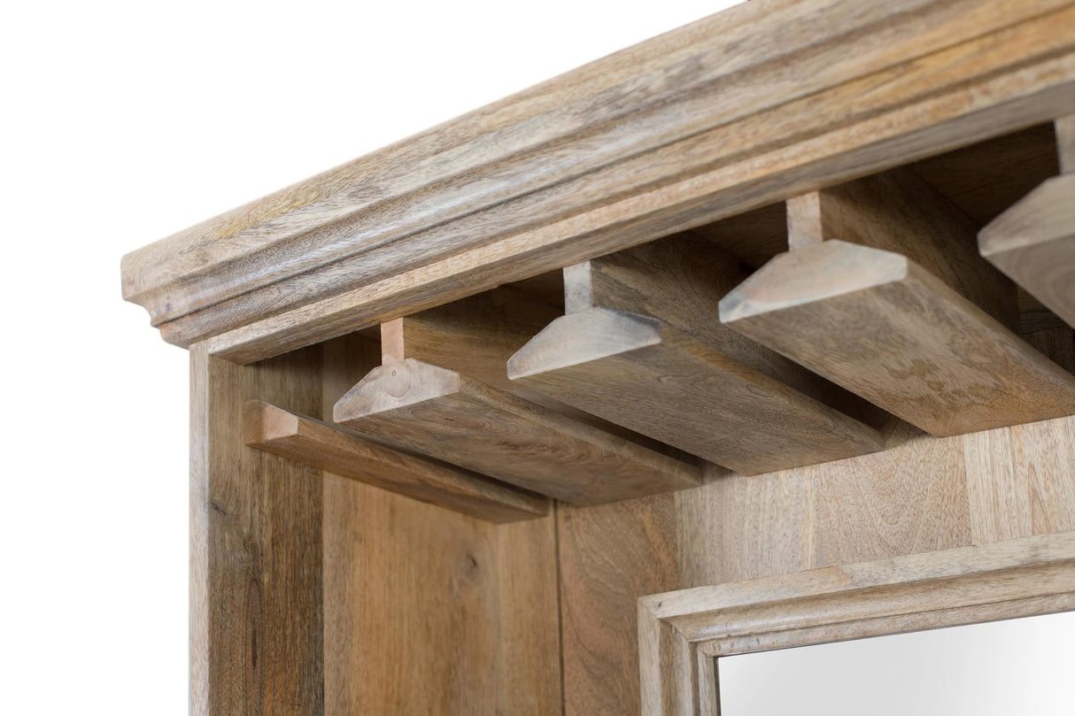 Giner and Colomer - Mango Wood Wine Rack With Central Mirror & Glass Holders