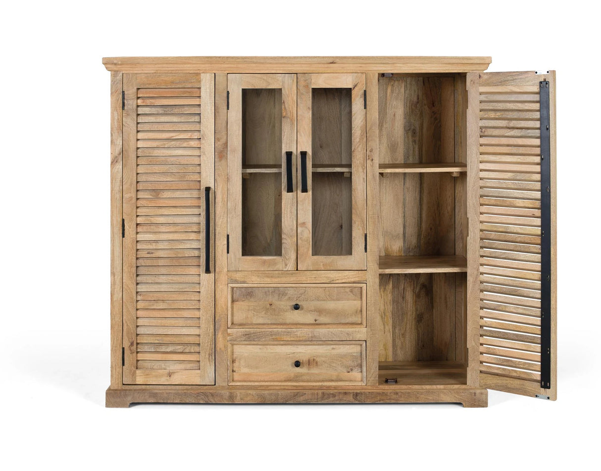 Giner and Colomer - Mango Wood Cupboard (Central Glass Doors, 2 Wooden Side Doors)
