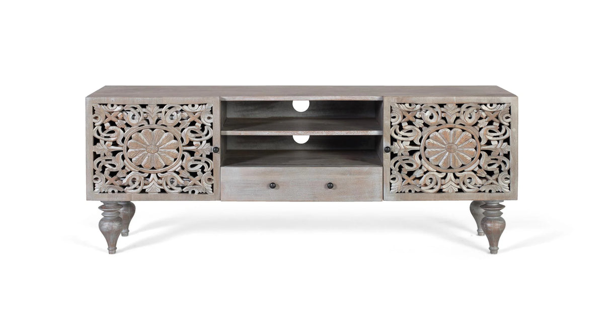 Giner and Colomer - Hand-Carved Mango Wood TV Cabinet (2 Doors, 1 Drawer)