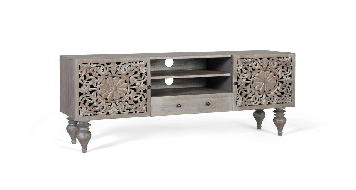 Giner and Colomer - Hand-Carved Mango Wood TV Cabinet (2 Doors, 1 Drawer)