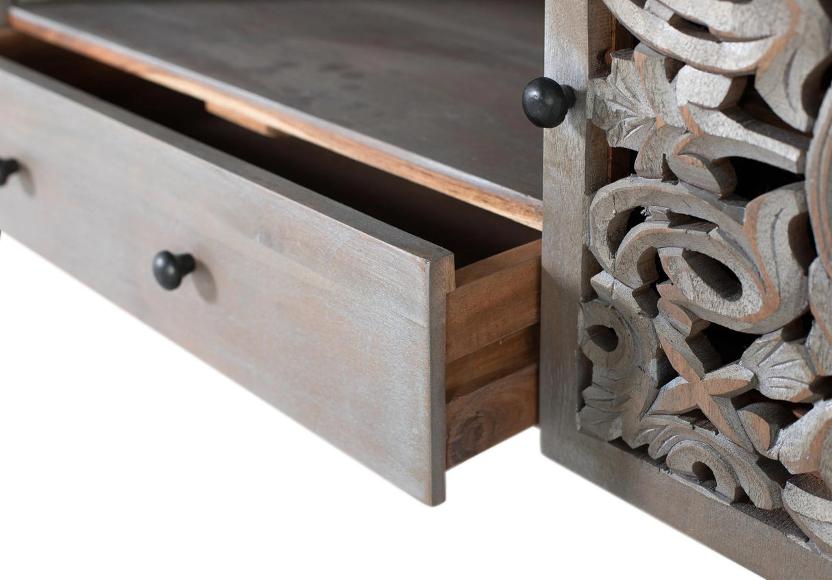 Giner and Colomer - Hand-Carved Mango Wood TV Cabinet (2 Doors, 1 Drawer)