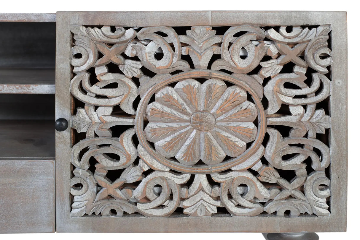 Giner and Colomer - Hand-Carved Mango Wood TV Cabinet (2 Doors, 1 Drawer)