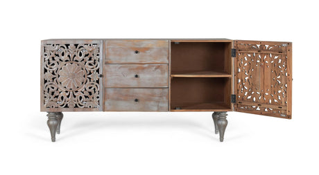 Giner and Colomer - Hand-Carved Mango Wood Sideboard (2 Doors, 3 Drawers)