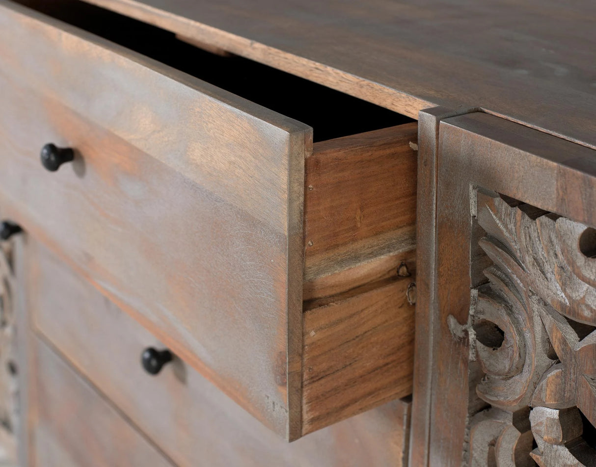 Giner and Colomer - Hand-Carved Mango Wood Sideboard (2 Doors, 3 Drawers)