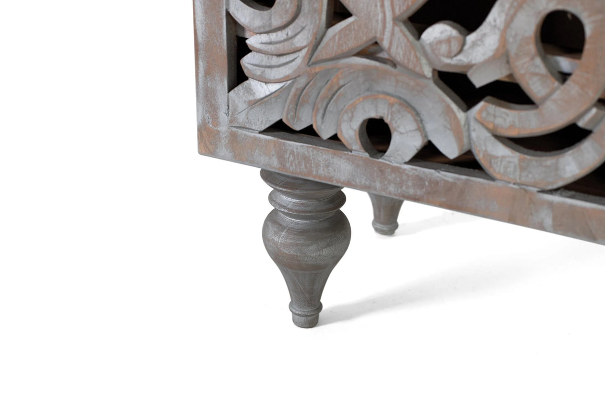 Giner and Colomer - Hand-Carved Mango Wood Bookcase (2 Doors, Grey Pickled)