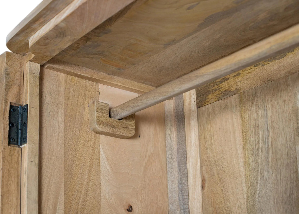 Giner and Colomer - Mango Wood Wardrobe (2 Doors, Natural Finish, Shelves & Rail)