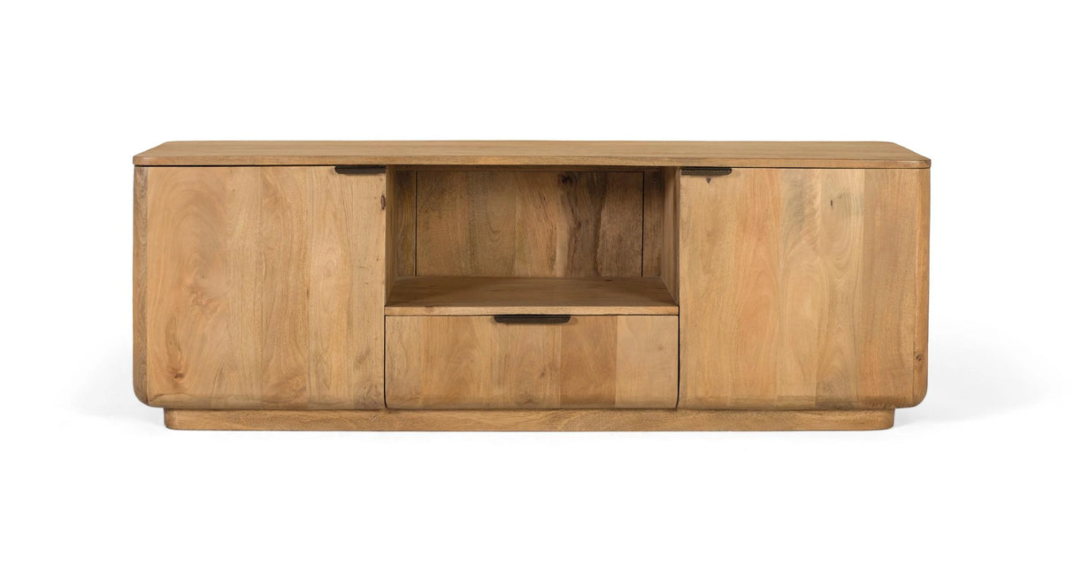 Giner and Colomer - Mango Wood TV Cabinet (2 Doors, 1 Drawer, Open Space) In Natural Finish