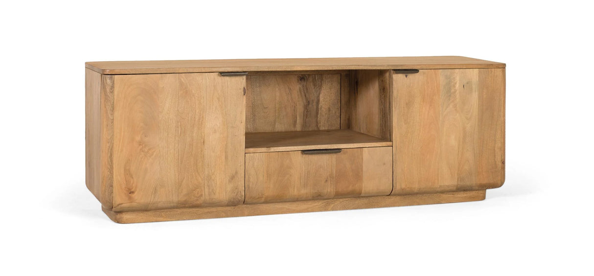 Giner and Colomer - Mango Wood TV Cabinet (2 Doors, 1 Drawer, Open Space) In Natural Finish