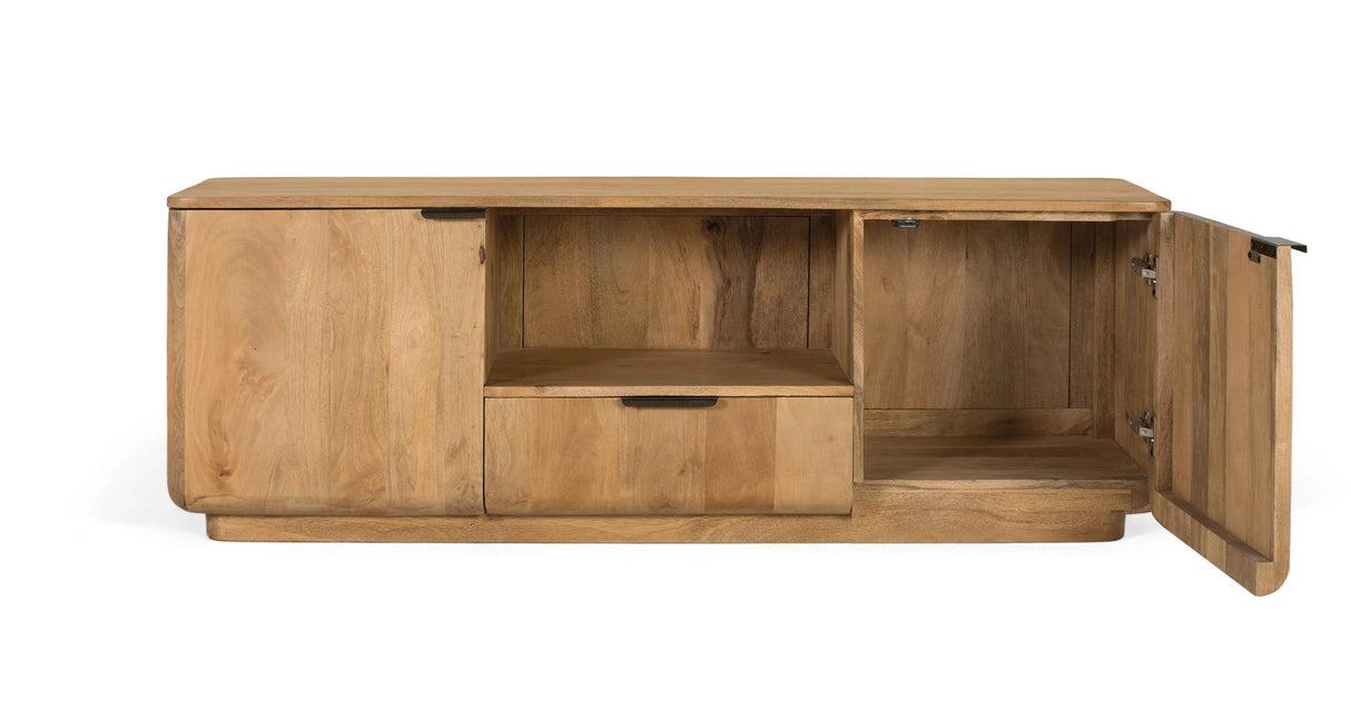 Giner and Colomer - Mango Wood TV Cabinet (2 Doors, 1 Drawer, Open Space) In Natural Finish