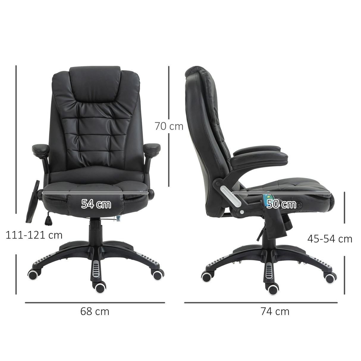 HOMCOM 6-Point Massage Office Chair with Seat Heated for Home Office, PU Leather High Back Executive Desk Chair with Adjustable Height and 360 Swivel for Work Study, Black