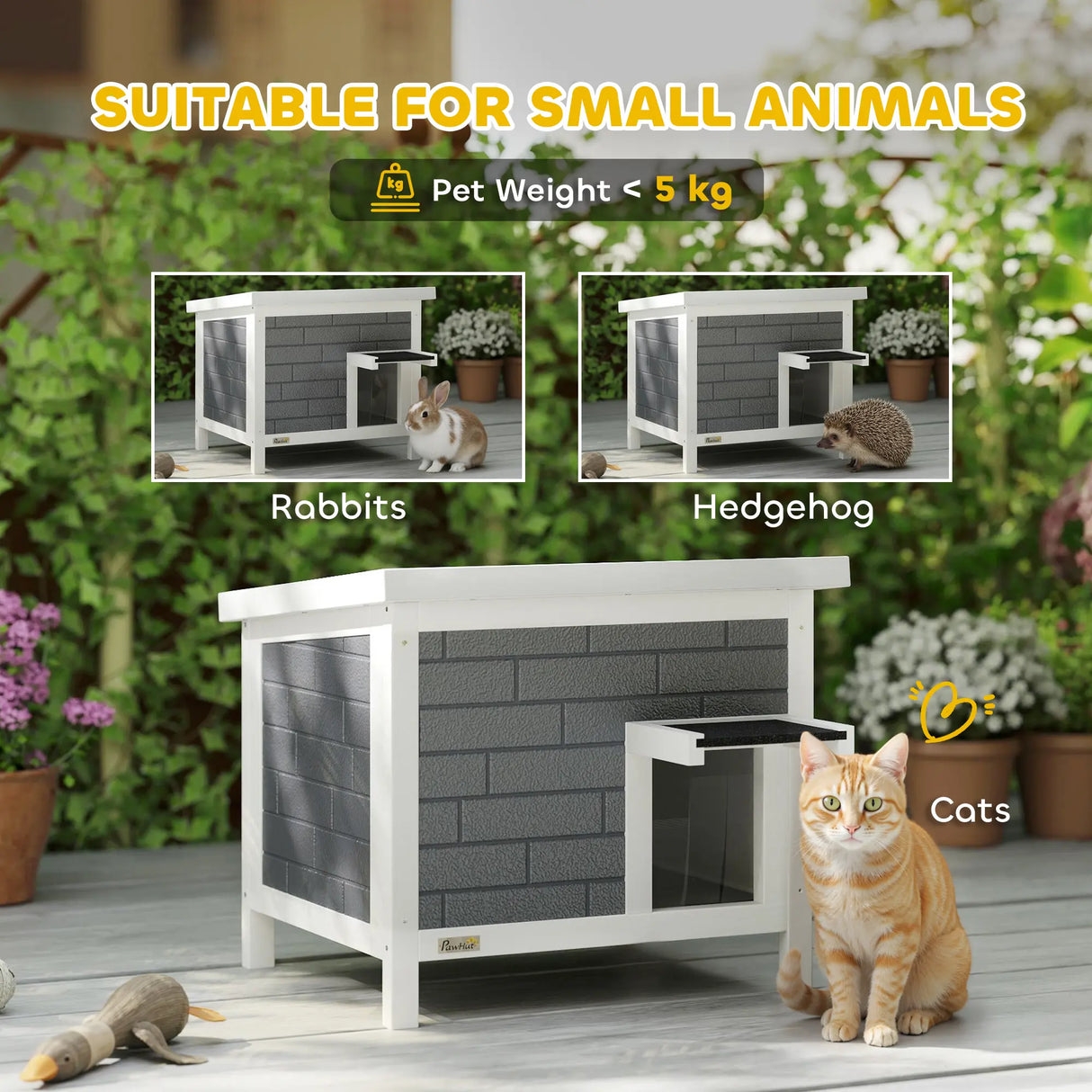 PawHut Outdoor Cat House Insulated with Openable Roof, Weatherproof Feral Cat Shelter for Rabbits, Cats, Grey