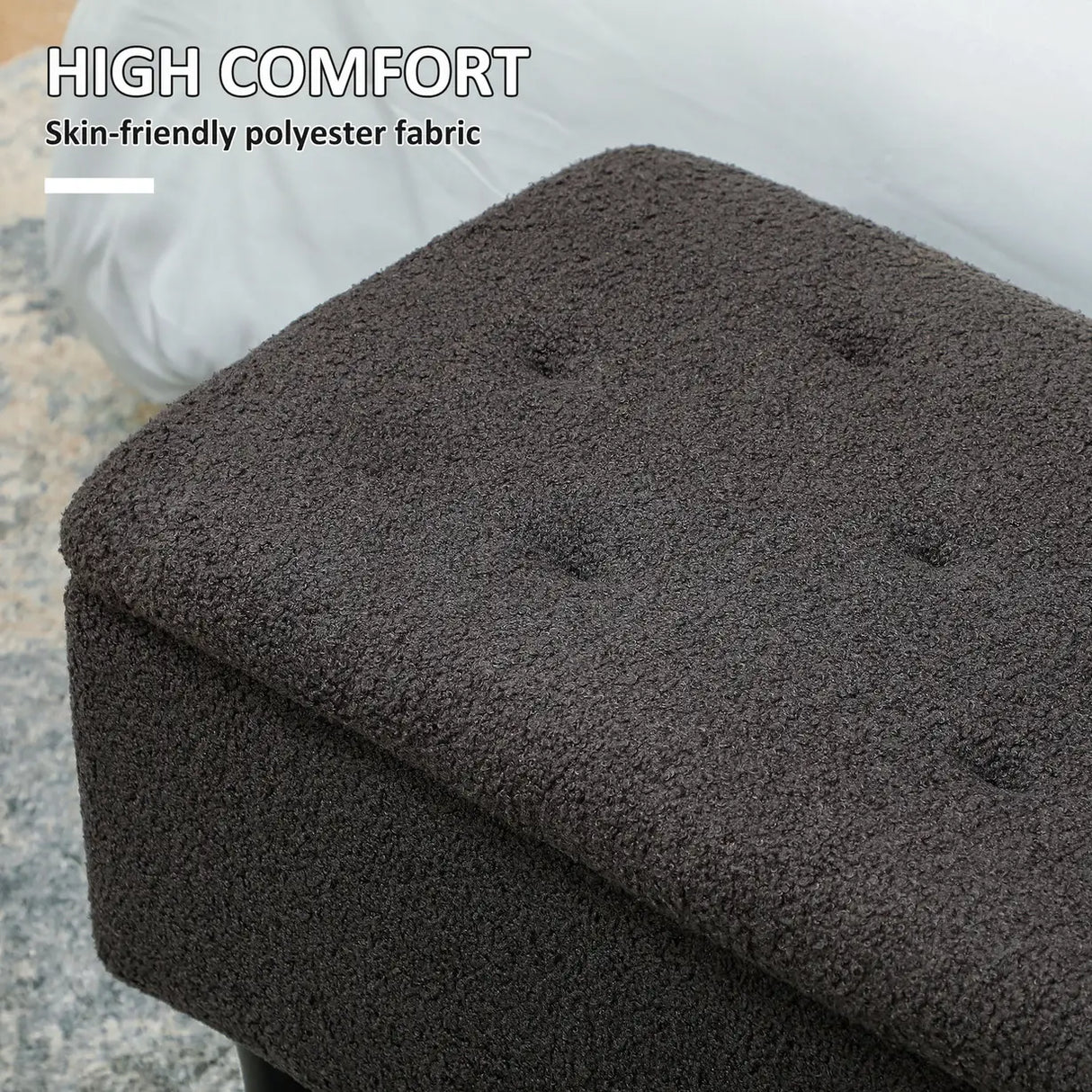 HOMCOM 57L Teddy Fleece Storage Ottoman - Dark Grey