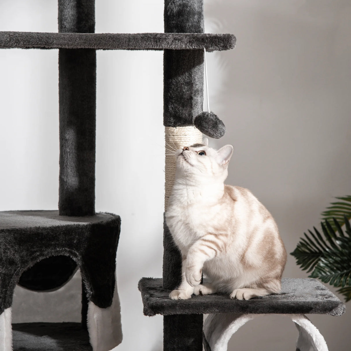 PawHut Floor-to-Ceiling Cat Tree for Indoor Cats, 240-260cm Adjustable Cat Tree - White