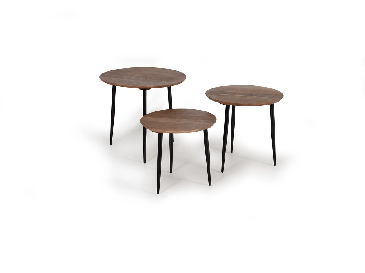 Giner and Colomer Set Of 3 Acacia Wood Tables With Metal Legs