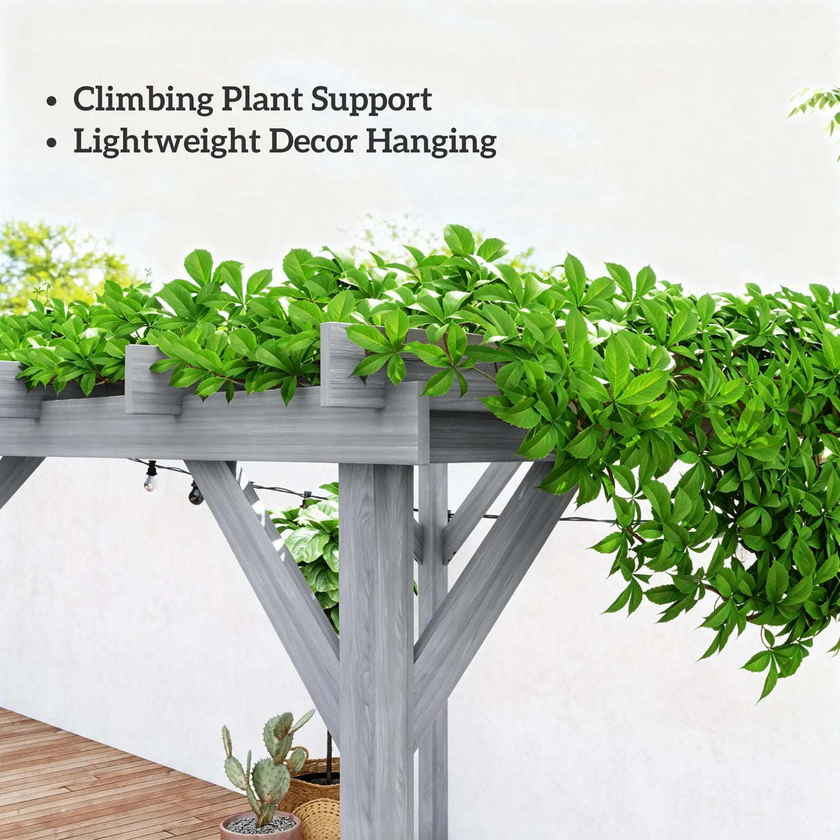 Outsunny 2 x 2m Wooden Pergola Kit, Decorative Garden Gazebo Shelter with Stable Structure for Climbing Vines, Flowers, Grey