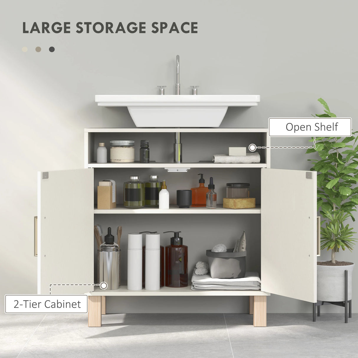 HOMCOM Under Sink Cabinet for Basin without Pedestal - Cream White