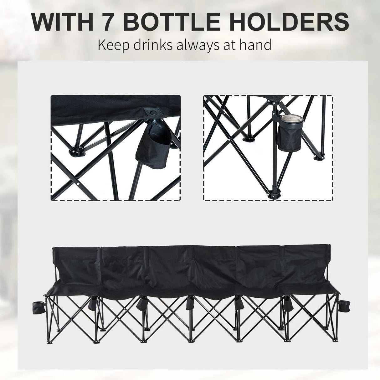 Outsunny 6 Seater Folding Camping Chair with Cup Holder & Carry Bag - Black