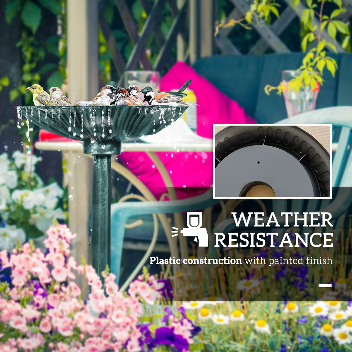 Outsunny 81cm Tall Bird Bath with 2 Decorative Birds, Vintage Style Birdbath with Flower Planter Base, Bird Bath Bowl for Garden, Green