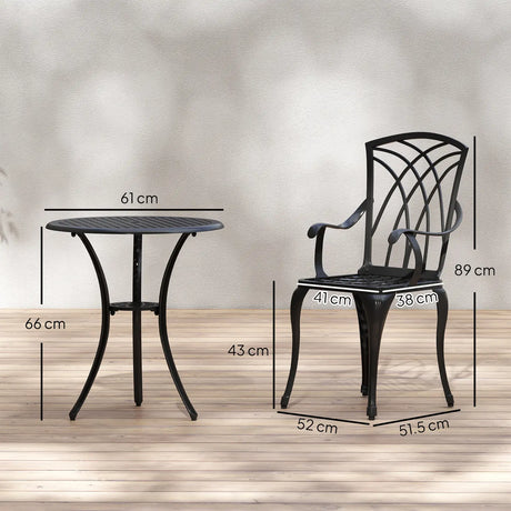 Outsunny 3 Pieces Garden Dining Set for 2, Cast Aluminium Outdoor Dining Set with 2 Armchairs and Round Dining Table with Parasol Hole, Garden Furniture Set, Brown