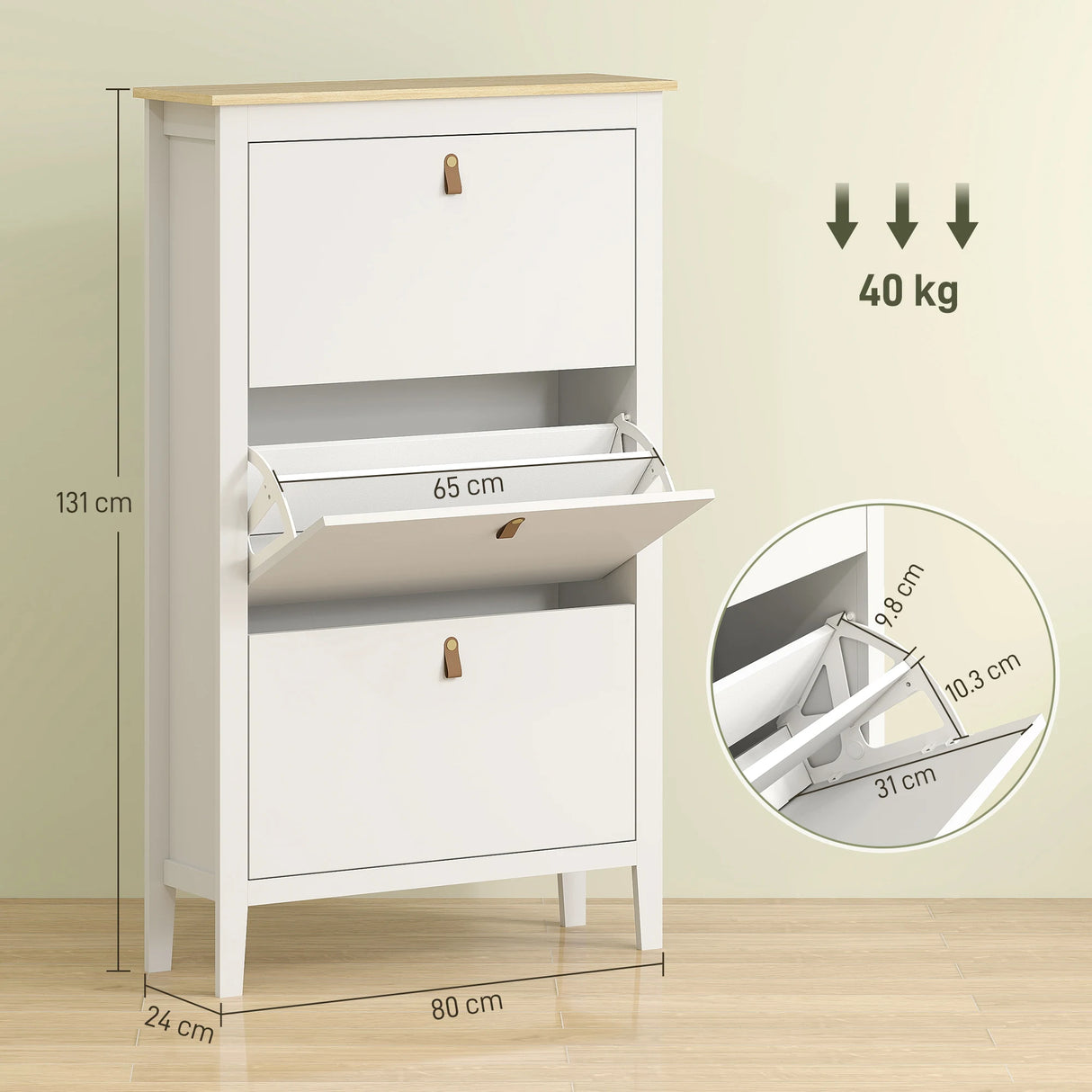 HOMCOM Modern Three-Drawer Shoe Cabinet - White