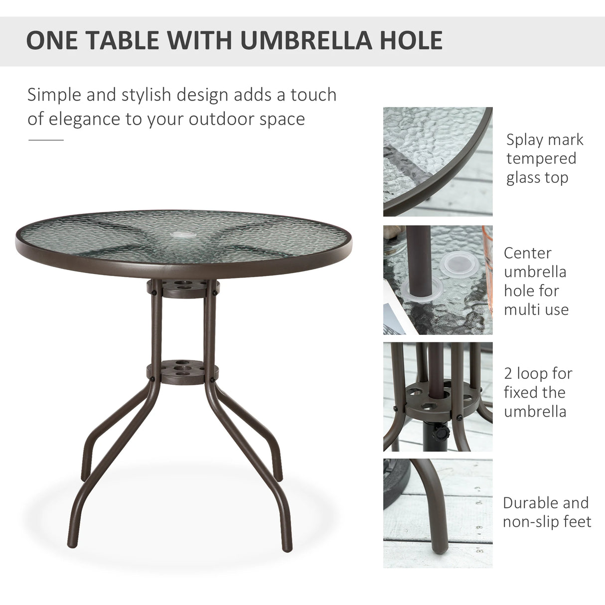 Outsunny 6 Piece Garden Dining Set with Umbrella, Outdoor Dining Sets with Parasol, 4 Folding Dining Chairs & Round Tempered Glass Table, Grey