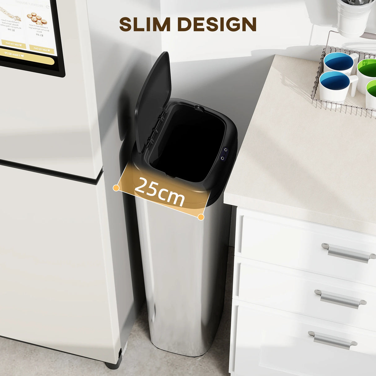 HOMCOM 50L Stainless Steel Sensor Bin - Silver Tone