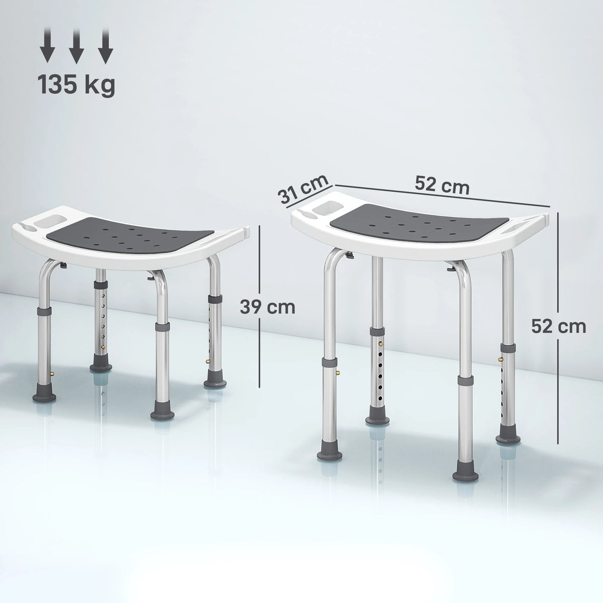 HOMCOM Shower Chair, Adjustable Height Shower Stool with Aluminium Frame and Non-Slip Feet, Bathtub Stool Seat for Elderly Disabled Handicap, Grey