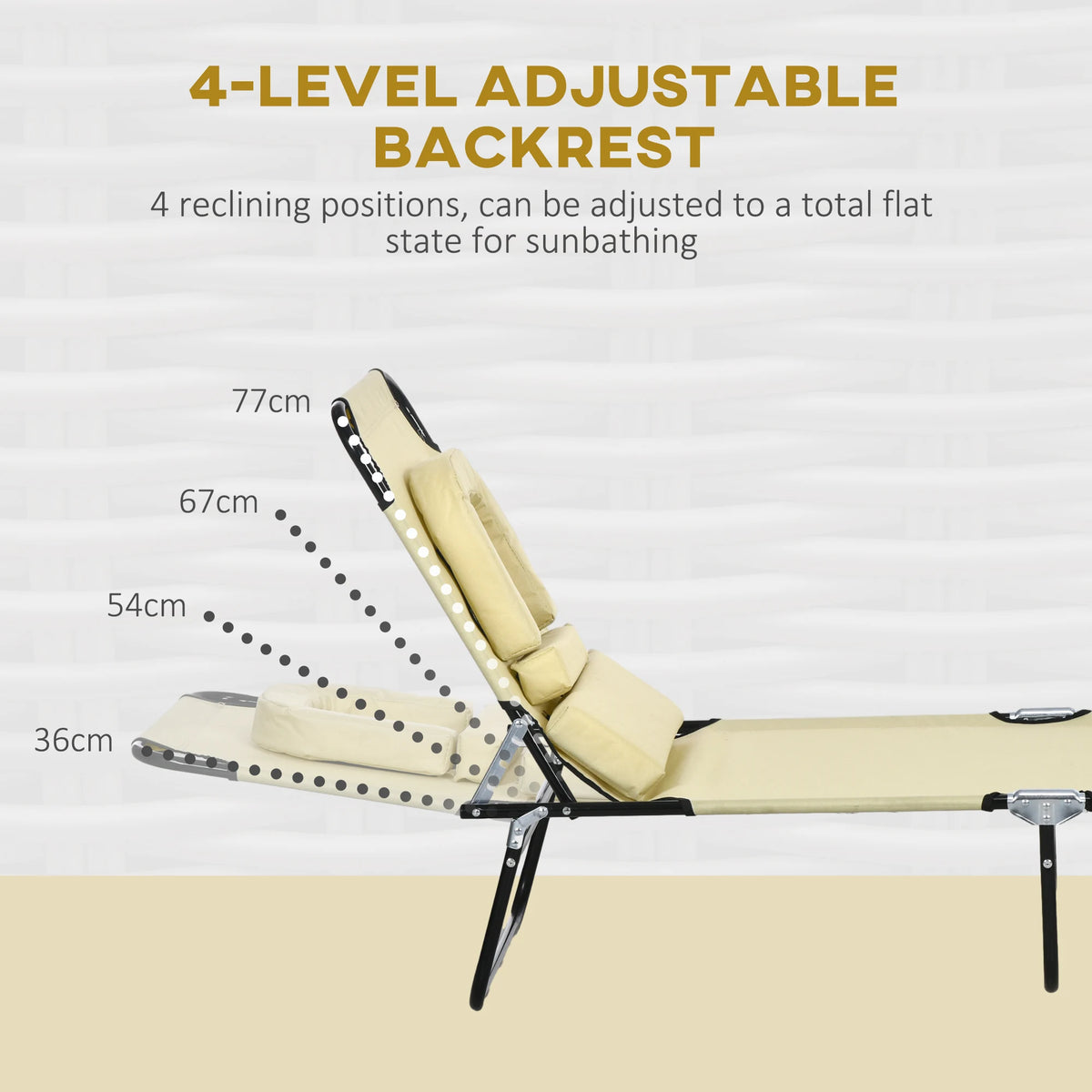 Outsunny Folding Sun Loungers Set of 2 with Face Hole, 4-Position Adjustable Backrest Garden Recliner Chairs Sunbeds, Outdoor Lounge Chairs with 600 D Oxford Cloth Seat, Pillow for Beach, Beige