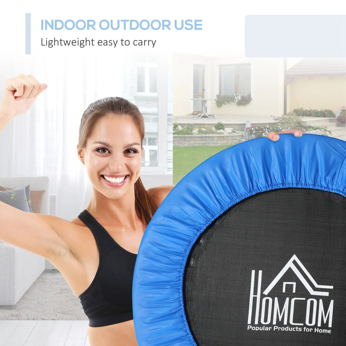 HOMCOM 96cm Mini Fitness Trampoline Home Gym Yoga Exercise Rebounder Indoor Outdoor Jumper with Safety Pad, Support Up to 100 KG, Blue and Black