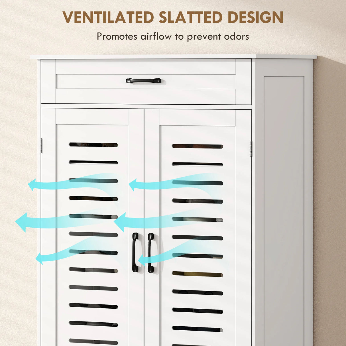 HOMCOM Shoe Cabinet with Louvered Doors, Modern Shoe Storage Cabinet with Drawer and Adjustable Shelves, White