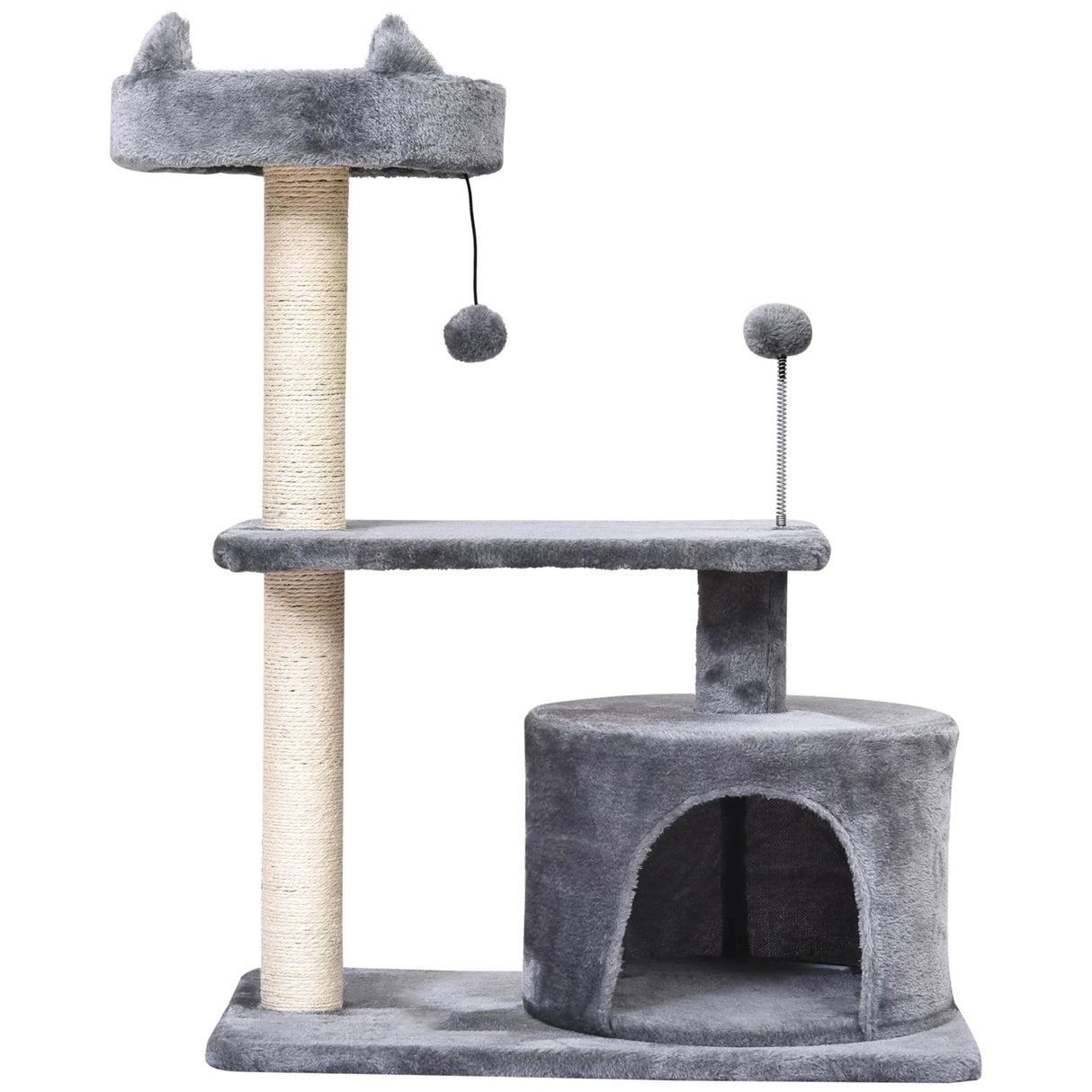 PawHut Cat Tree for Indoor Cats with Scratching Post Climbing Tower Kitty Activity Centre Condo Perch Jumping Platforms Grey 60L x 40W x 81H cm