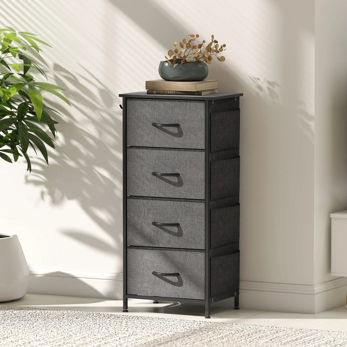 HOMCOM Chest of Four Fabric Drawers - Charcoal Grey