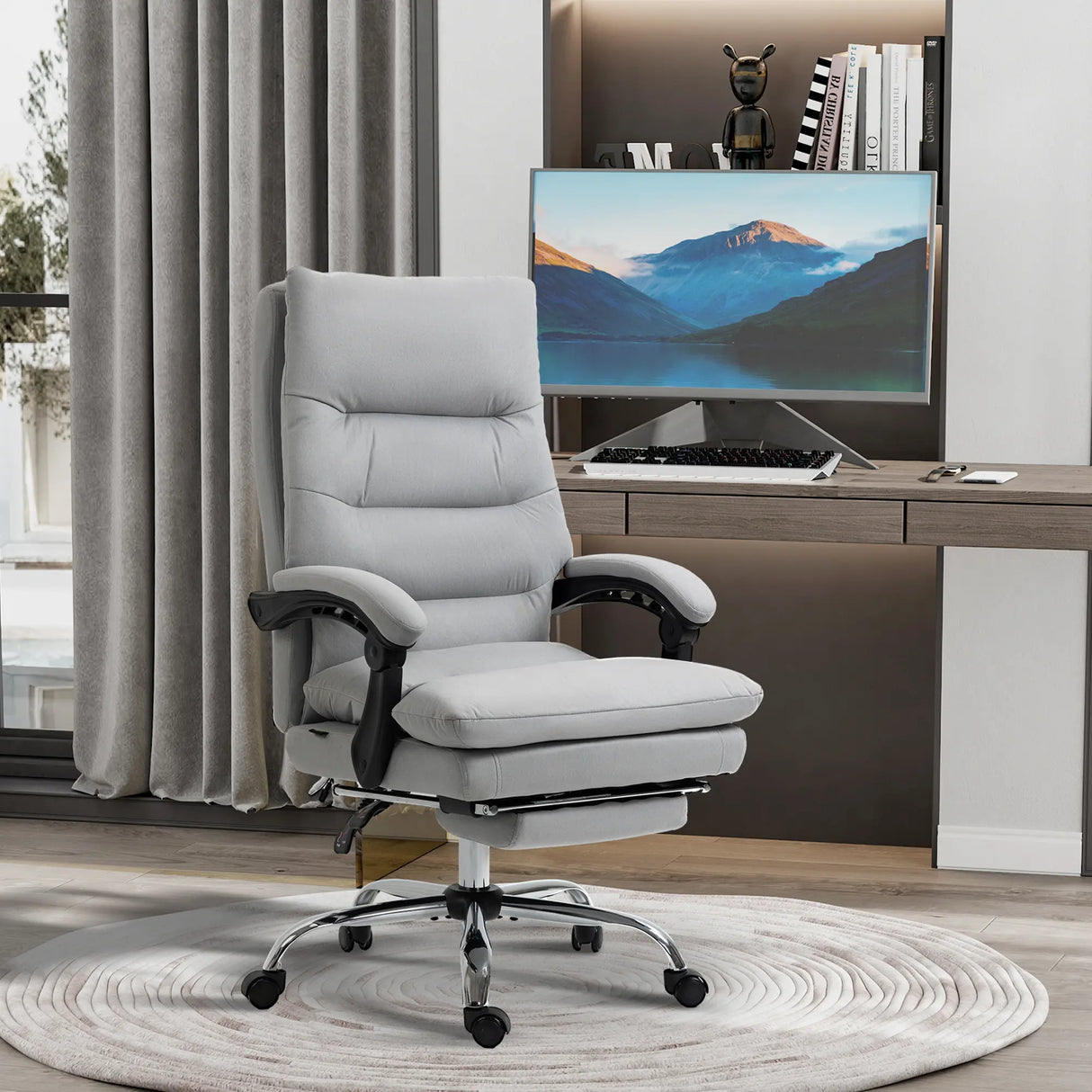 Vinsetto Office Chair with Footrest, Double Padding Ergonomic Desk Chair with 6-Point Vibration Massage and Back Heating, Microfibre Fabric with 135 Reclining Back, Grey