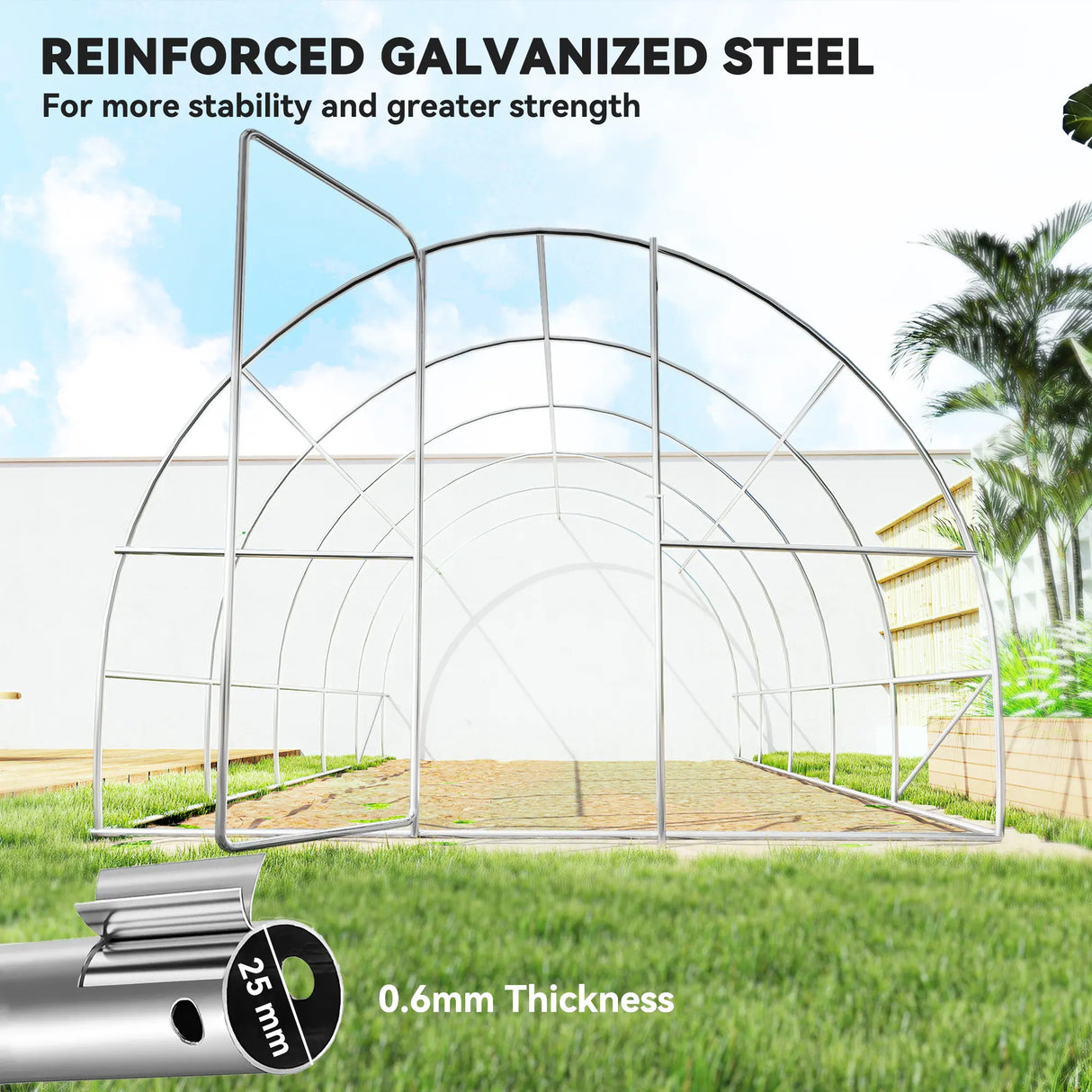 Outsunny Large Polytunnel Walk In Greenhouse, Plant Gardening Tunnel Green House with Metal Hinged Door, Galvanised Steel Frame & Mesh Windows, Green (3 x 6 m)