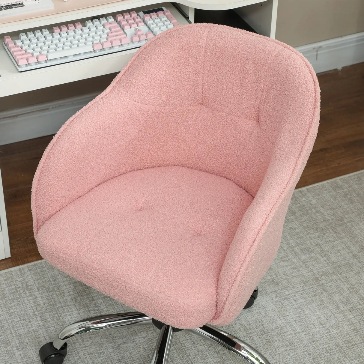 HOMCOM 46-56 cm Teddy Fleece Office Chair - Pink