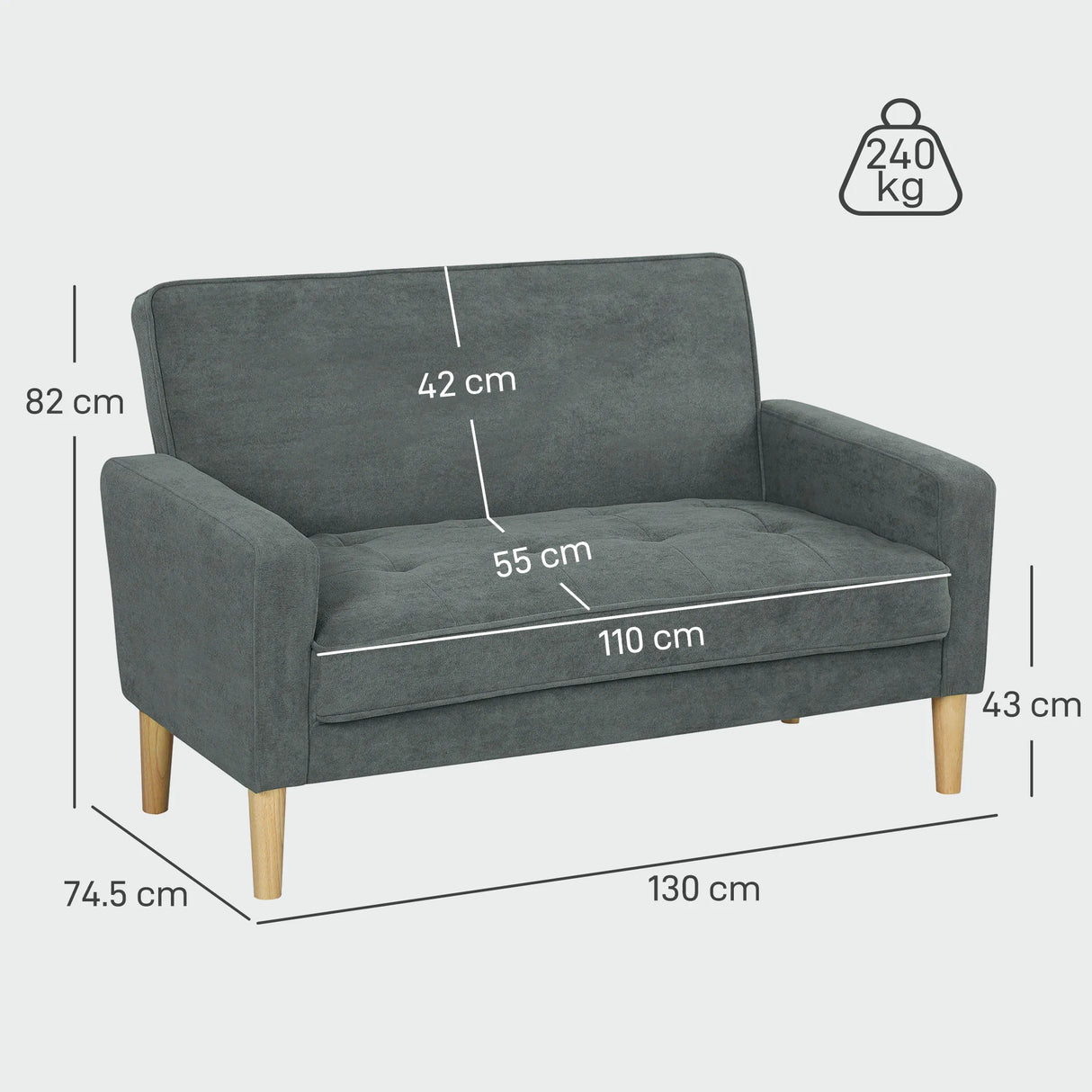HOMCOM Two-Seater Velvet-Feel Sofa - Grey