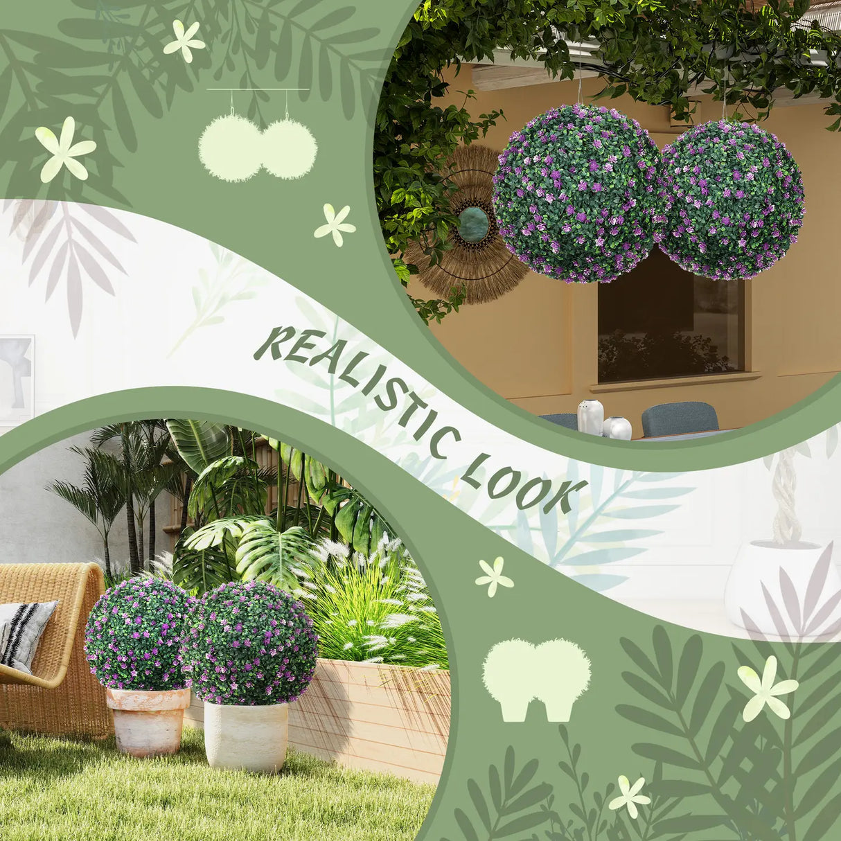 HOMCOM Set of Two Artificial Boxwood Balls Plants - Purple