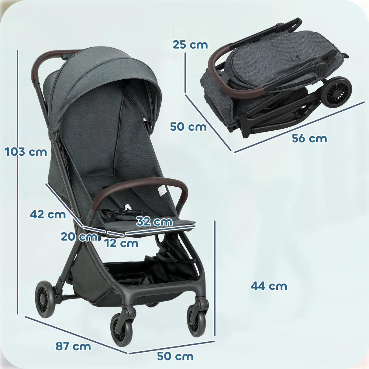 AIYAPLAY Foldable Baby Stroller with Adjustable Seat, 5-Point Harness, Canopy, Basket, 6.3kg Lightweight & Compact, Dark Grey