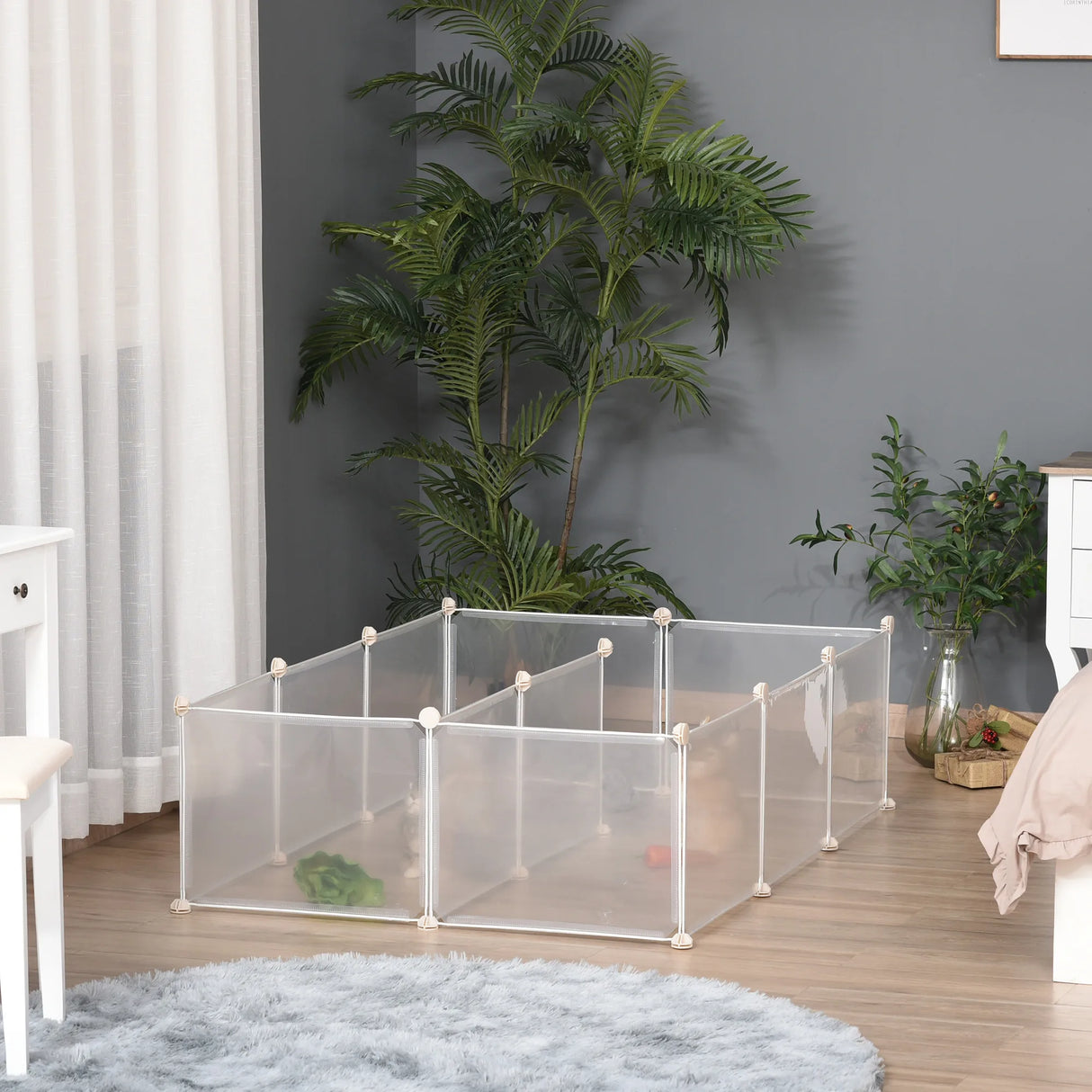 PawHut Pet Playpen DIY Small Animal Cage Open Enclosure Portable Plastic Fence 12 Panels for Hedgehog Guinea Pig White