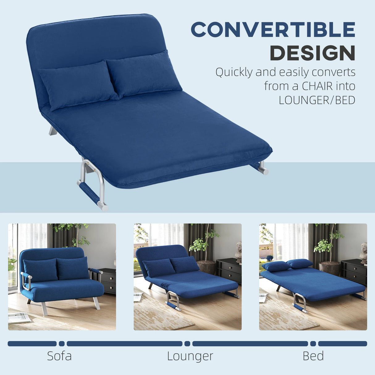HOMCOM Two-Seater Click-Clack Sofa Bed - Dark Blue