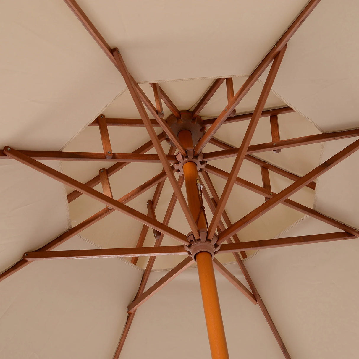 Outsunny 2.7m Wooden Parasol Elegant Two-Tier Design Garden Parasol Umbralle for Outdoor Shade, Beige