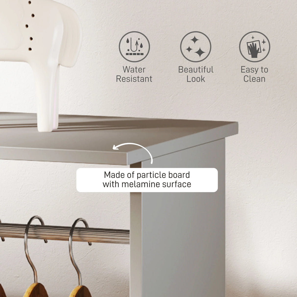 HOMCOM Open Wardrobe Double Mobile Storage Shelves Organizer W/6 Wheels-Grey