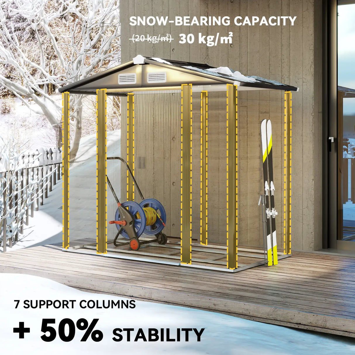 Outsunny 7 x 4ft Garden Shed, Easy to Assemble, Upgraded Galvanised Steel Frame with Foundation Kit, Double Doors with Lock, Outdoor Metal Shed with Vents and Gloves, Garden Storage Shed, Natural