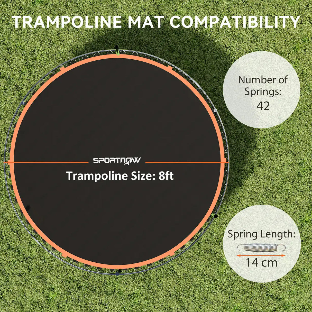 SPORTNOW Trampoline Replacement Mat with Spring Pull Tool, 42 V-Hooks, for 8ft Trampoline using 14cm Springs, Orange