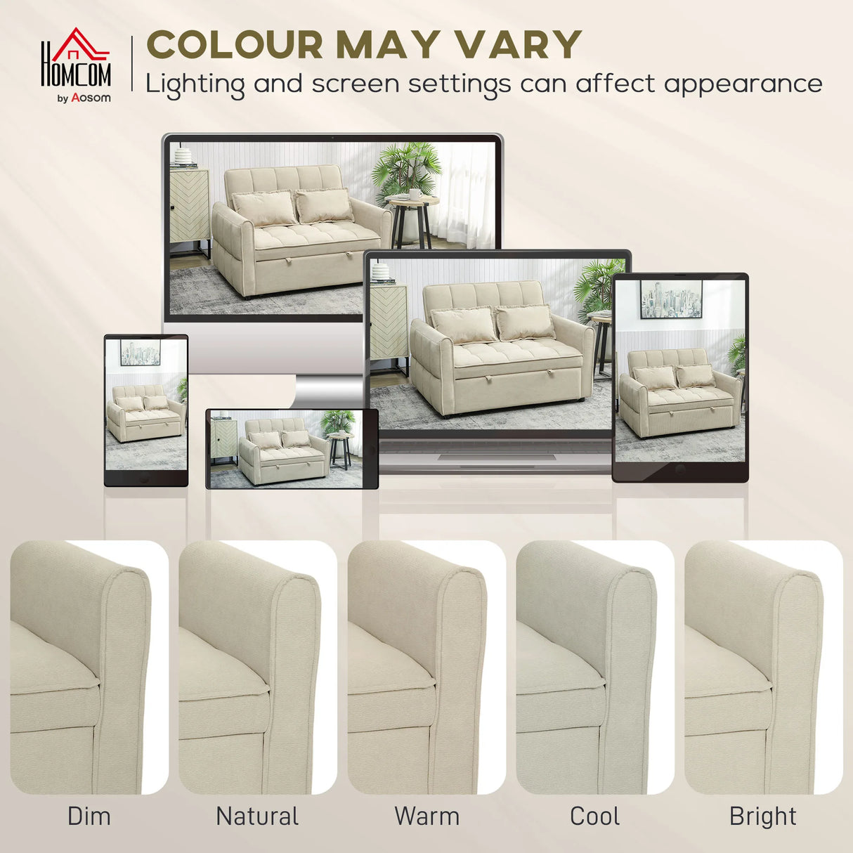 HOMCOM 2 Seater Sofa Bed, 3-in-1 Convertible Sleeper Sofa with Click-clack Adjustable Backrest and 2 Pillows, Light Brown