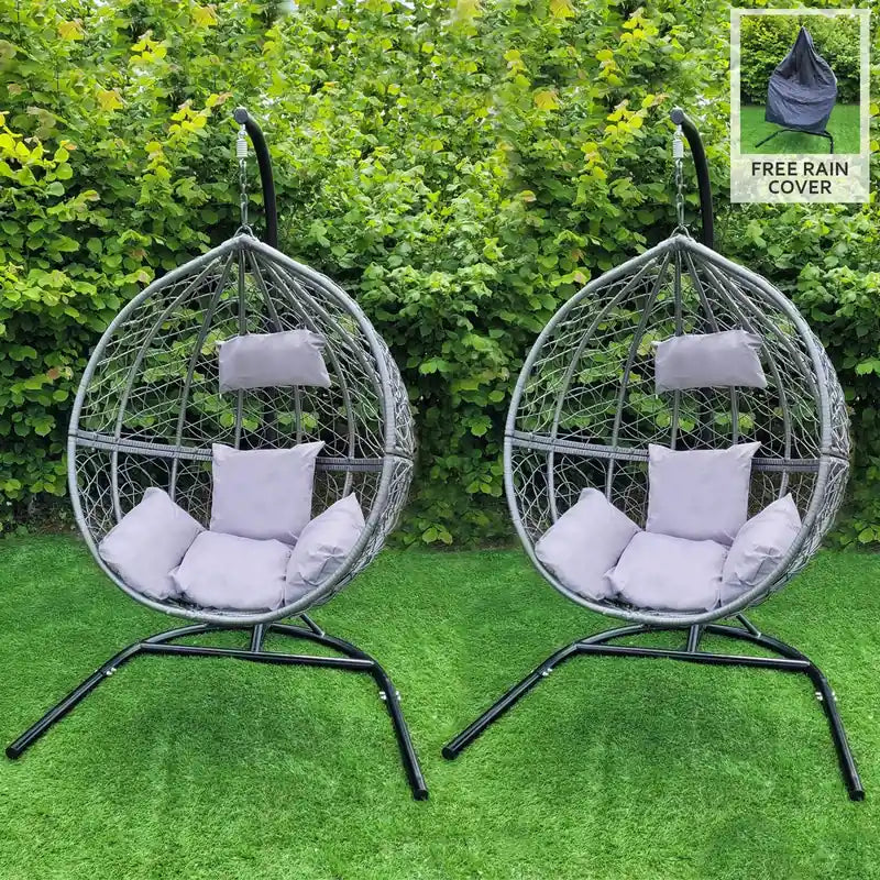 Hanging Rattan Egg Chairs x 2 - Grey