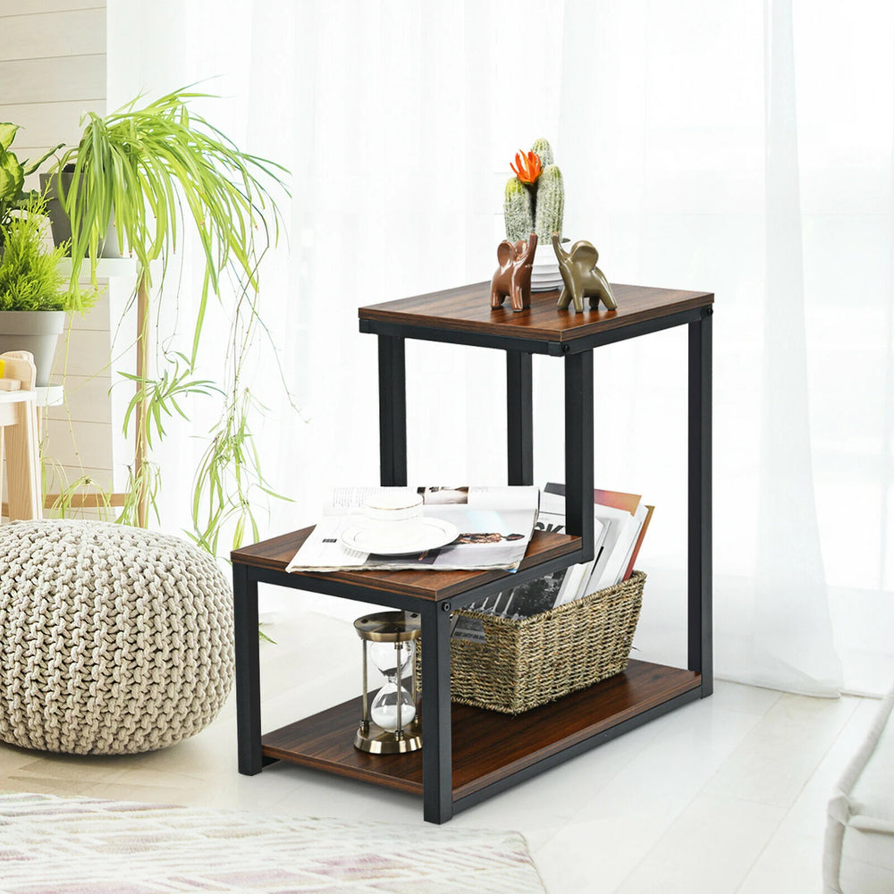 3-Tier Sofa Side Table Night Stand-Brown
