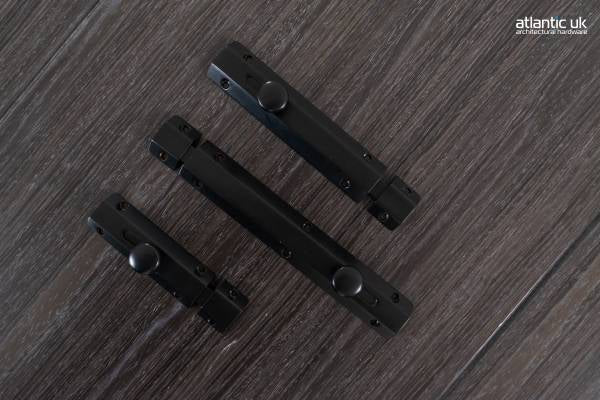 Atlantic Solid Brass Surface Door Bolt 6" - Matt Black - Each