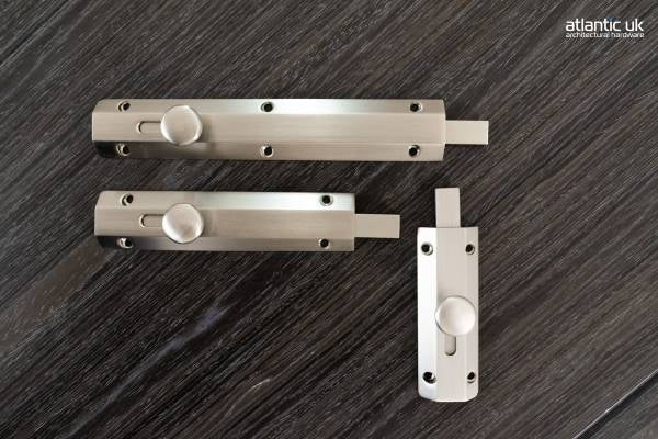 Atlantic Solid Brass Surface Door Bolt 8" - Satin Nickel - Each